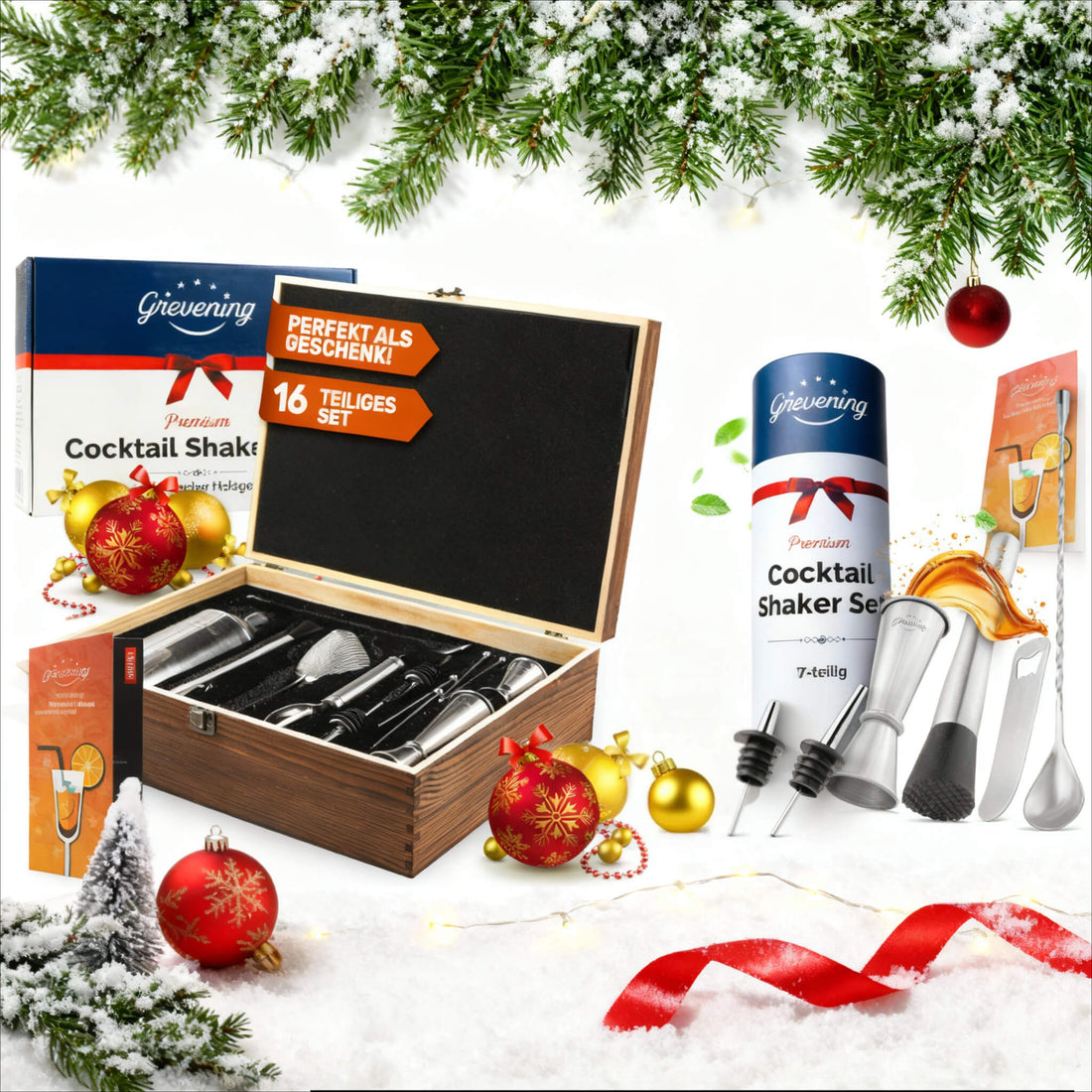Das perfekte Weihnachtsgeschenk für Männer: Cocktail Shaker Set & Glashalm Set von Grevening